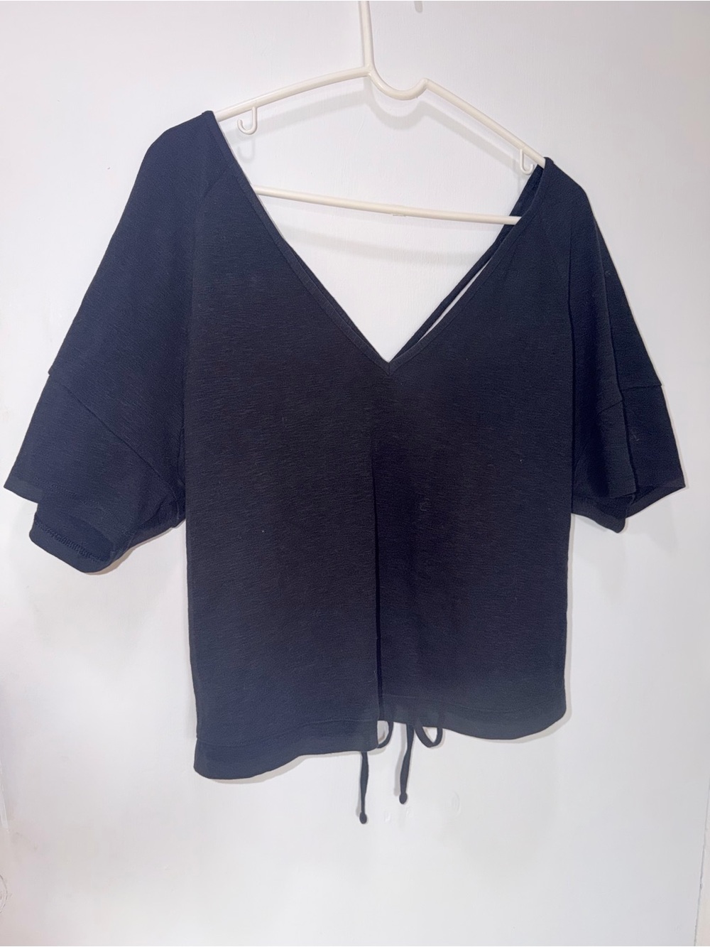 Banana Republic Black V-Neck Short Sleeve Top with Drawstring